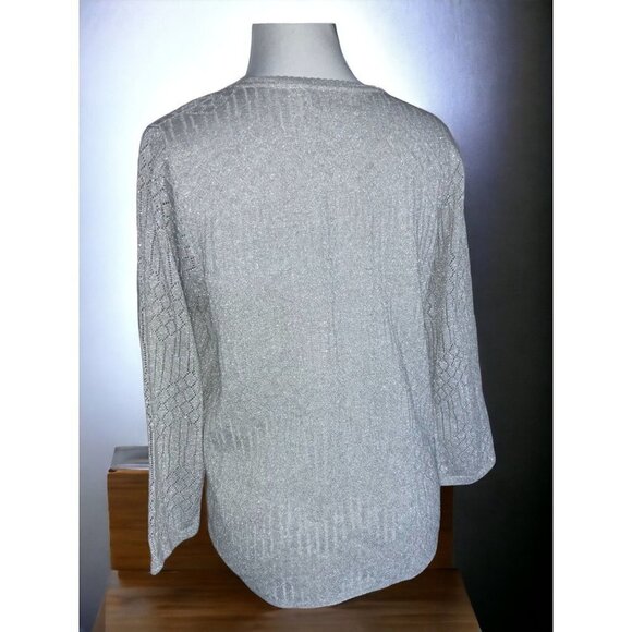Alfred Dunner quarter sleeve solid silver lame metallic pullover sweater NEW S - Picture 5 of 6